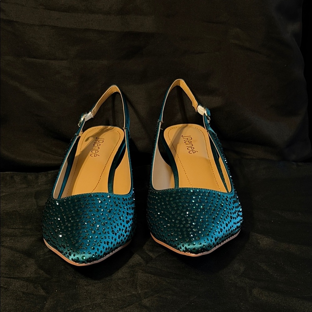 JRenee Emerald Green Satin Slingback Women's Shoes 13M